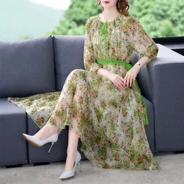 Casual Kleider 2023 Sommer Seide Damenbekleidung High-End Blumenkleid Edle Mode Lose Elegante Gespleißte Koreanische Weibliche Vestidos H676