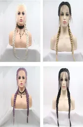 Synthetic Wigs Ombre Braid Black Braided Lace Front Wig Blonde 2 Braids Highlight Big Braiding Ponytail Baby Hair For Women7531460