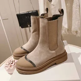 Novo designer de luxo plataforma robusta botas de cano médio botas Chelsea sapatos de couro pneu bota curta botas de salto baixo botas de luxo de marcas de luxo sapatos femininos