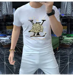 2023 new summer Men's t-shirts Short sleeved Handsome personality pattern Hot drill printed round neck fashionable bottoms shirt Summer men's pullover tees top
