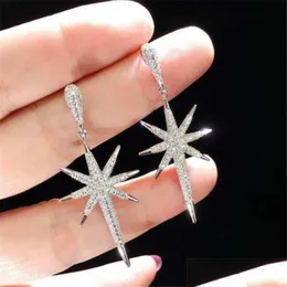 Dungle Chandelier Ins Top Sel Sweet Sweet Küpeler İnternet Ünlü Basit Moda Takı 925 Sterling Sier Pave Beyaz Sapphire Cz Dh6ue