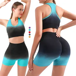 Yoga Lemon Algin Mulher Suit Women Luea Ativa Gradiente Color Sportswear Bra Fitness Shorts Elastic Gym Conjunto de ginástica de 2 peças TRAPELOTE ALIGN CLOT