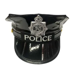 Officer Soft Leather Hats Cap Unisex Adult Black Cosplay Party Police Dress Up Hat Accessories Europen and American Style