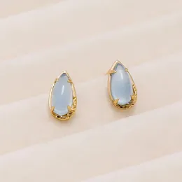Dangle Earrings LAMOON For Women Water Drop Shape Natural Gemstone Aquamarine 925 Sterling Silver Gold Plated Stud Earring Gift EI174