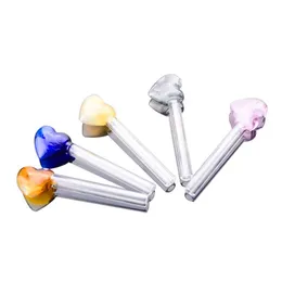 Colorful Heart Glass Oil Burner Pipe 5.5 inch Mini Thick Pyrex Smoking Pipes Tube Burners For Water Bong Accessories