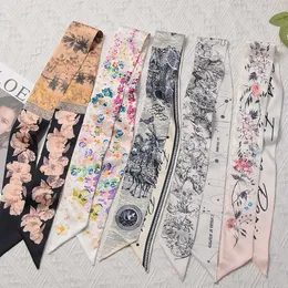 Sarongs Fashion Skinny Scarf Women Luxury Brand Twill Printing Tie Bag Handle Ribbon Hair Band Women's Headscarf New Design Silk Scarves P230403