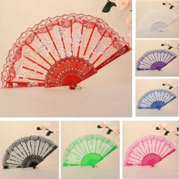 Lace Folding Dance Fan Craft Gifts Rose Flower Design Plastic Frame Silk Hand Fans C48