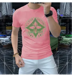 2023 Summer Men's T-shirts Luxury New Pink Printing Mercerized Cotton Rhinestone Casual Male Slim Tees Designer Round Collar Short Sleeve Top Clothing