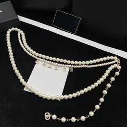 Fashion Womens Chain Belt Diamond Letter Pendant Waist Chains Designer Pearl Belts Charm Girdle Double Layer Waistband Weote G5
