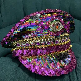 Ball Caps Luxury Women Military Hat Sequin Burning Yacht Week Captain Sergeant Rave Festival Bachelorette Part 230404