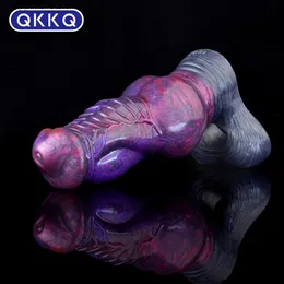 Andra massageföremål QKKQ Fantasy Wearable Monster Dildo Penis Sleeve Gay Man Cock Ring Strängbar utvidgning Silikon Vuxna produkter Sexleksaker 18+ Q231104