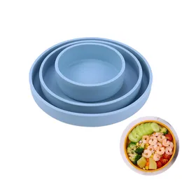 3 unidades / conjunto Pratos redondos de silicone Pratos de jantar inquebráveis Conjunto de pratos para máquina de lavar louça Seguro para micro-ondas Assar tigelas de frutas Cozinha Acampamento Viagem HW0121