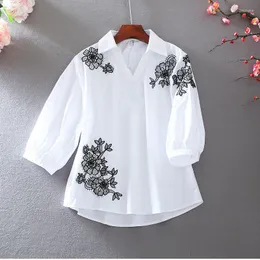 Women's Polos Women's Embroidered Shirts White Summer Short Sleeve Loose Tops 2023 Styles Camisa Bordada