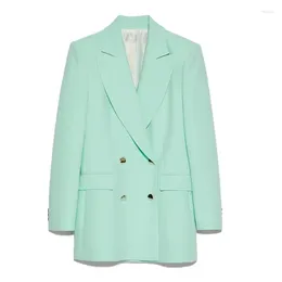 Abiti da donna 2023 Verde menta Elegante giacca sportiva Giacca da donna Petto con colletto dentellato Abito casual Elegante Lady Primavera Estate Blazer Cappotto