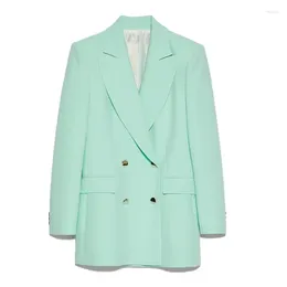 Damenanzüge 2023 Mintgrün Stilvolle Blazerjacke Frauen Breasted Kerbkragen Casual Anzug Elegante Dame Frühling Sommer Blazer Mantel