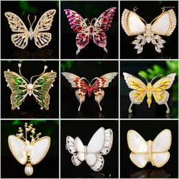 Brooches Fall Fashion Enamel Color For Women Luxury Copper Zircon Natural Shell Pearl Butterfly Broche Elegant Clothing Pins