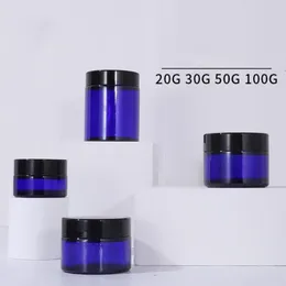 Wholesale Refillable Cream Jar 20g 30g 50g 100g Blue Green Glass Cosmetic Packaging Bottles