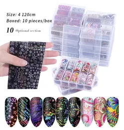 10 Rollen Holographische Nagelfolie Set 4*100 cm Blume Blätter Leopard Nägel Kunst Transfer Aufkleber Maniküre DIY Aufkleber Dekorationen8292037