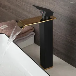 Bathroom Sink Faucets KEMAIDI Gold Black Basin Faucet Brass Waterfall Single Lever Deck Mounted Mixer Cold Water Tap