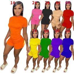 ملابس المرأة المصممة للمسارات غير الرسمية ملابس النمط الأساسي ملابس رياضية تناسب ألوان صلبة قصيرة الأكمام القميص شورت ضمادة مع جيب 2 قطعة 9 ألوان