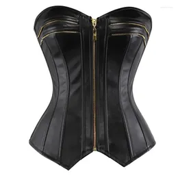 Bustiers CorsetsレディースゴシックスチームパンクフェイクレザージッパーオーバーバストコルセットトップウエストトレーナーEspartilho Corpete CoreSeletプラスサイズ