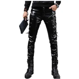 Hela- nya vintermanar Skinny Biker läderbyxor mode faux läder motorcykelbyxor för manlig scenklubb bär Q2634265O