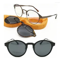 Óculos de sol quadros metal retro forma designer óculos ópticos quadro com clipe magnético em lentes polarizadas hw939 para unisex