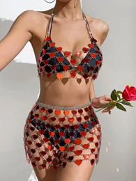 Zweiteiliges Kleid Sexy Durchsichtig Metall Pailletten Sommer Frauen 2023 Glitter Club Beach Party Frau Y2k Bodycon Mini Sets Vestidos