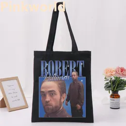 Torby na zakupy Robert Pattinson stojący meme druk fajna torba kupująca czarne białe kobiety modne torby na ramię