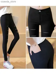 Women's Leggings Skinny Lady Casual Trousers Hot Sale New Pencil Pants Black Hole Style Pockets High Waist Button Stretchy Q231104
