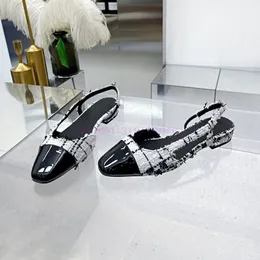 Scarpe eleganti di lusso appartamenti sandali moda donna donna tacco grosso slingback classico sandalo patchwork in pelle balletto scarpa da barca piatta suola albicocca francese