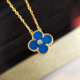 Brand Luksusowa limitowana edycja koniczyna designerka wisidanta Dzieci 18K Gold Blue Kamienne Diamond Crystal Elengant Choker Naszyjnik