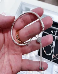 S925 Bracelets en argent sterling pour femme bijoux de bricolage chaîne curseur coeurs CZ diamant bracelet de charme ajustement charmes dame cadeau d'anniversaire avec boîte originale2340131