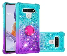 LG Stylo 6 TPU Back CoverShockproof AntiScratch Glitter Liquid Quicksand Waterfall Rhinestones Ring Kickstand Case Cover for LG 5554661