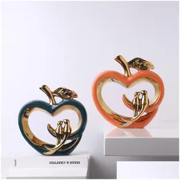 Oggetti decorativi Figurine Ceramica Hollow Artigianato Apple Golden Bird Simation Animal Handicraft Dhfuy