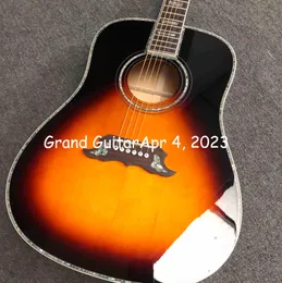 Benutzerdefinierte Grand D-Akustikgitarre D-Körper geflammter Ahorn Rückseite Abalone-Bindung 5-teiliger Kartenhals Palisander-Griffbrett Deluxe-Gitarre