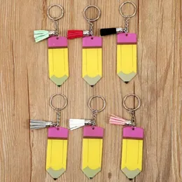 DIY Blank Tassel Keychain Creative Pencil Keychains Acrylic Key Chain Teachers Day Gift Keyring FY3382 b1011