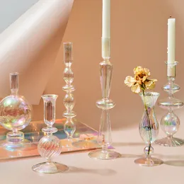 Titulares de vela Iridescente arco -íris vaso nórdico Flor Home Decoração Presente de Natal Vidro de jantar 230403