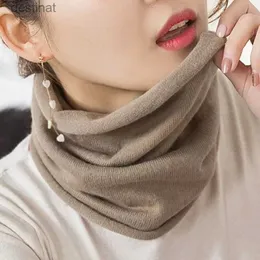 Scarves Korean Winter Knit Wool Protect Cervical Spine Elastic Pullover Fake Collar Warm Scarf Men Women Neck Guard Bib Headband Q30L231104