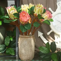 장식용 꽃 3pcs 인공 꽃 가짜 protea 집 웨딩 장식 DIY 배열 재료