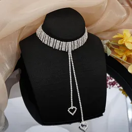 Correntes Bundle pescoço broca completa shinestone gargantilha colar de cristal de luxo para mulheres Glitter Collar Fashion Chain Long Chain