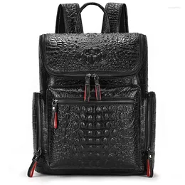 Mochila moda homens jacaré couro genuíno saco de viagem grande capacidade adolescente escola daypack masculino 15 polegadas mochilas laptop