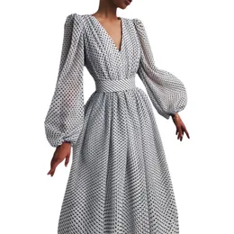 Casual Kleider Damen Puffärmel Polka Dot Maxikleid Elegante Abendgesellschaft Formelle Sommer Damen Lang Tiefer V-Ausschnitt Vestido