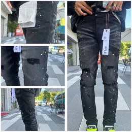 Jeans roxos designer jeans mens jeans joelho magro reto tamanho 29-40 motocicleta na moda longo buraco reto high street denim tecido elástico bordado remendos A1