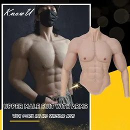 Catsuit Costumes Cosplay Male Upper Suit with Muscular Arms 6-pack Abs Blood Vessels Thin Edges Stretchy Silicone Crossdress Transgender