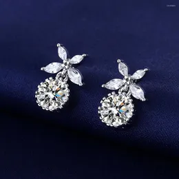 Stud Earrings Lucky Grass Zircon Korean Shiny Cubic Zirconia Clover Earpins High Quality Copper Jewelry