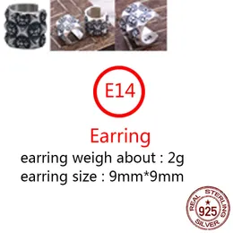 E14 S925 Pure Silver Ear Stud Ear Clip Personalized Fashion Cross Flower Punk Street Dance Style Earrings Jewelry Gift for Lovers
