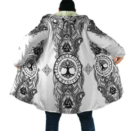 Rów męskich płaszcza zimowa moda męska płaszcz Viking ODIN Crow Tattoo 3D Printing Polar Unisex Casual Gruby ciepło 230404