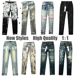 Designer Mens Womens Pants Purple Brand Jeans Summer Hole Street Purple Retro Straight Regular denim tvättade gamla långa jeans