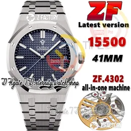 ZF V2 Version XF15500 MENS Titta på Cal.4302 ZF4302 Automatisk 41mm Blue Texture Dial Sapphire SS 904L Stainless Armband Steel Case Super Version TrustyTime001Watches